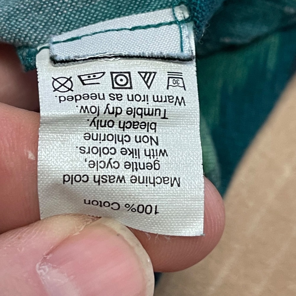 Madewell Women's Small Green Ikat‎ Woven Double Pocket Banded Collar Popover - Picture 10 of 10